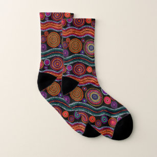 Colourful Modern Australian Dot Art Tribal Pattern Socks