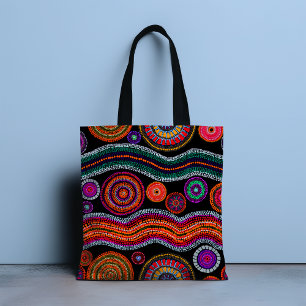 Colourful Modern Australian Dot Art Tribal Pattern Tote Bag