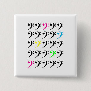 Colourful Modern Bass Clef Neon Music Art 15 Cm Square Badge