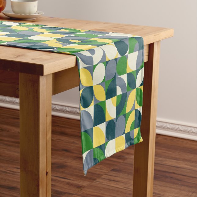 Colourful Modern Bauhaus Abstract Geometric Patter Short Table Runner (In Situ)