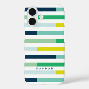Colourful Modern Blue Green Turquoise Stripes iPhone 16 Case