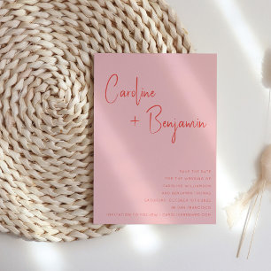 Colourful Modern Boho Pink Red Script Wedding Save The Date