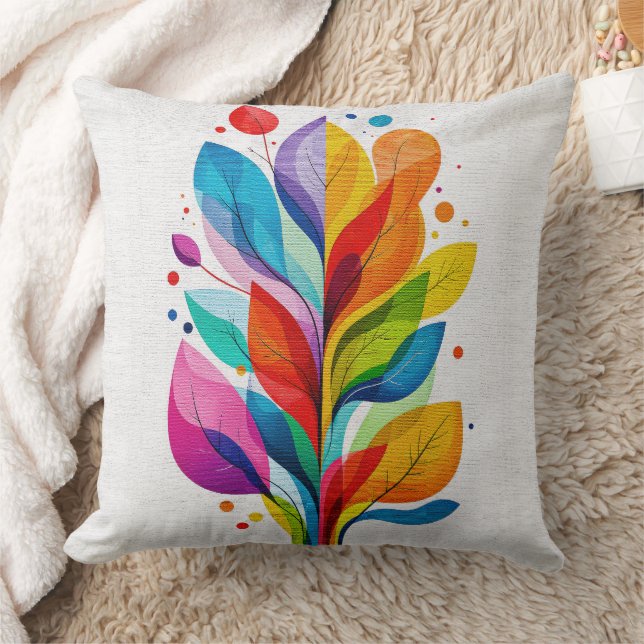 Colourful Modern Botanical Leaves Abstract Tree Cushion (Blanket)