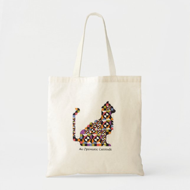 Colourful Modern Cat Quilt Pattern Tote Bag (Front)