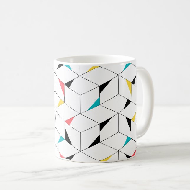 Colourful, modern, cheerful, trendy happy cubes coffee mug (Front Right)