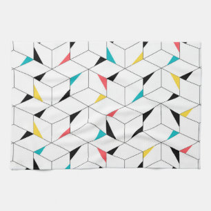 Colourful, modern, cheerful, trendy happy cubes tea towel