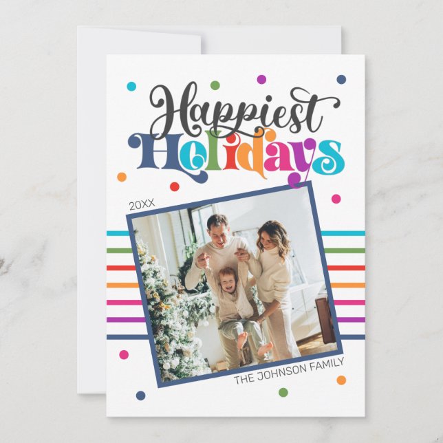 Colourful Modern Christmas Family Photo Holiday Ca Card (Front)