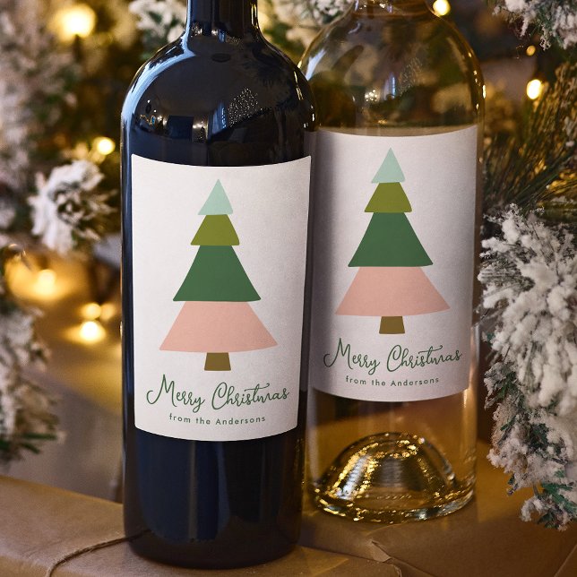 Colourful Modern Christmas Tree Holiday Wine Label (Creator Uploaded)