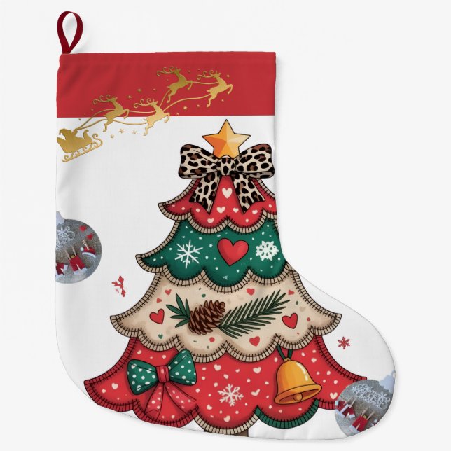 Colourful Modern Christmas Tree Large Christmas Stocking (Front)