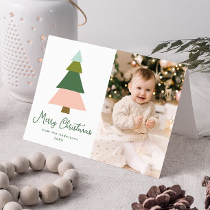 Colourful Modern Christmas Tree Photo Holiday Card