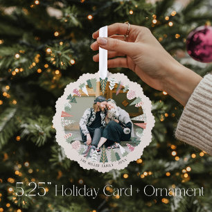 Colourful Modern Christmas Tree Wreath IVORY Photo Decoration Card