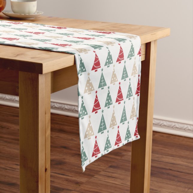 Colourful Modern Christmas Trees Pattern Short Table Runner (In Situ)