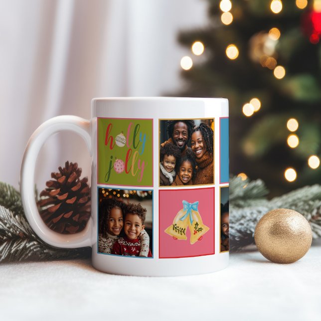 Colourful Modern Christmas Typography Name Photo Coffee Mug (Creator Uploaded)