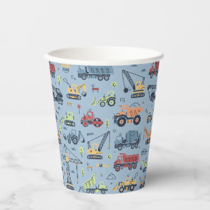 Colourful Modern Construction Truck Birthday Paper Cups
