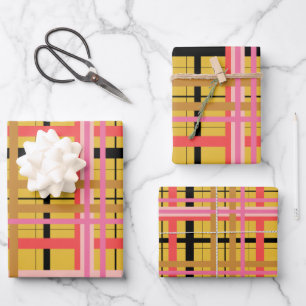 Colourful Modern Cosy Plaid Pattern in Yellow  Wrapping Paper Sheet