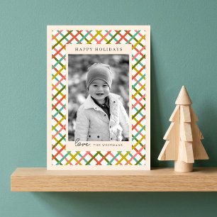 Colourful Modern Crisscross Photo Folded Greeting Holiday Card