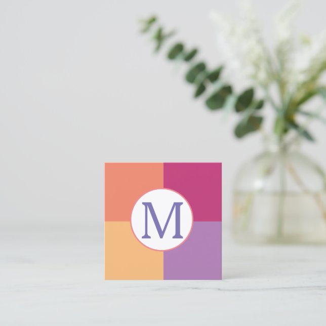 Colourful Modern Custom Monogram Initial Square Business Card (Standing Front)