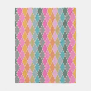 Colourful Modern Diamond Shapes Geometric Pattern  Fleece Blanket