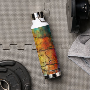 Colourful Modern Distressed Abstract Monogram Water Bottle