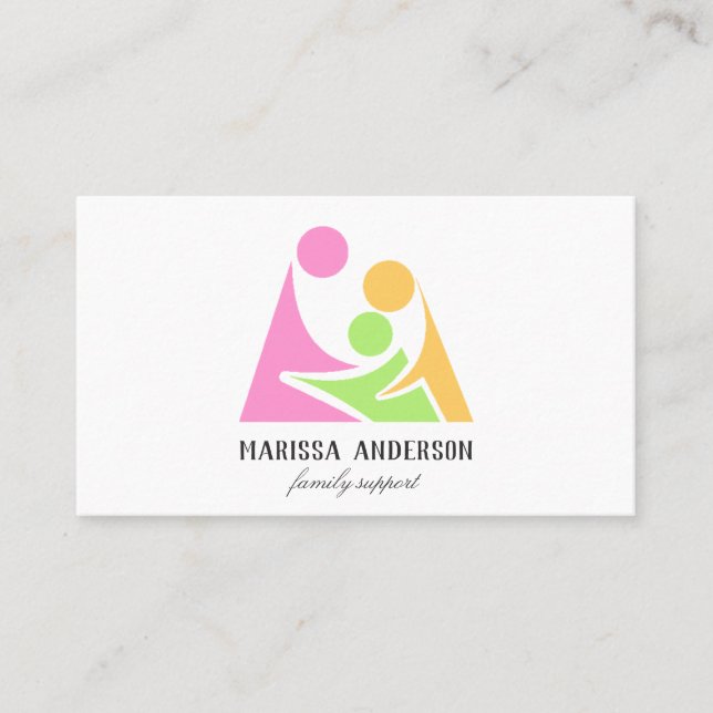 Colourful Modern Family Support Logo Simple Business Card (Front)