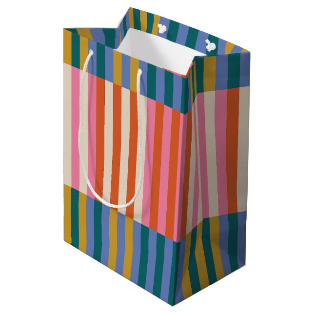 Colourful Modern Festive Plaid Stripe  Medium Gift Bag (Back Angled)