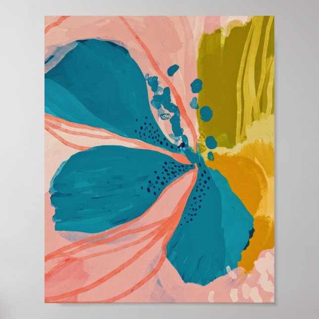 Colourful Modern Floral Abstract Art Pink Blue Poster (Front)
