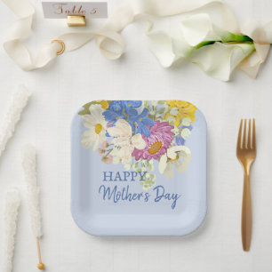 Colourful Modern Floral Blooms Mothers Day Paper Plate