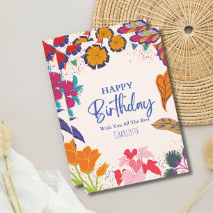 Colourful Modern Floral Custom Happy Birthday Card