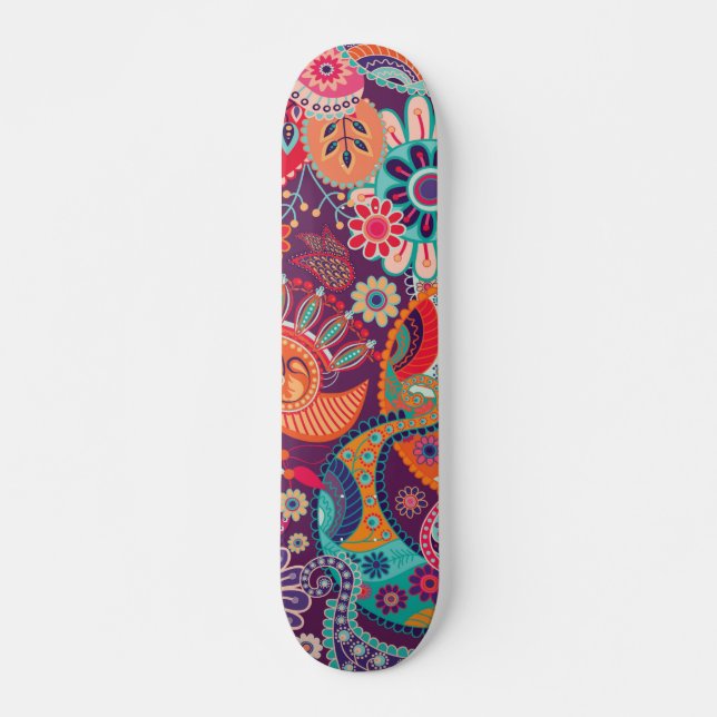 Colourful Modern Floral Girly Pattern Trendy Cool Skateboard (Front)
