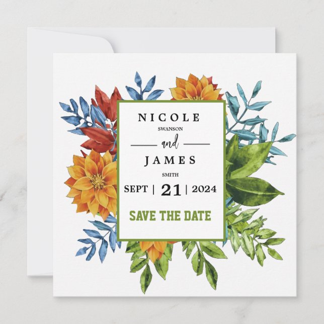 Colourful Modern Floral Save The Date (Front)
