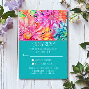 Colourful Modern Floral Wedding Meal Choice RSVP Card