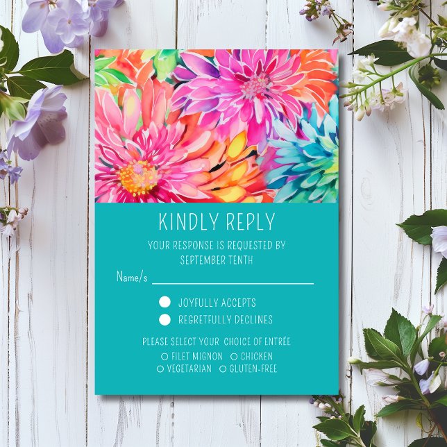 Colourful Modern Floral Wedding Meal Choice RSVP Card (Creator Uploaded)