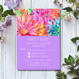 Colourful Modern Floral Wedding Meal Choice RSVP Card