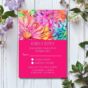Colourful Modern Floral Wedding Meal Choice RSVP Card