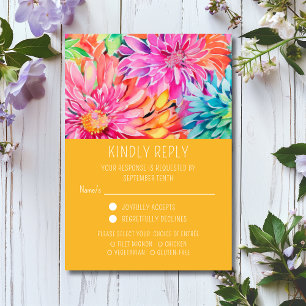 Colourful Modern Floral Wedding Meal Choice RSVP Card