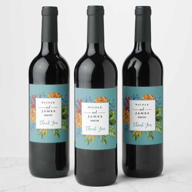 Colourful Modern Floral Wine Label (Bottles)