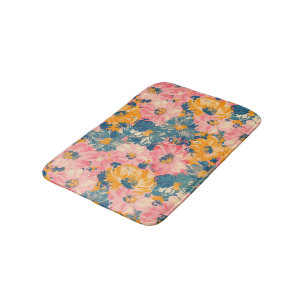 Colourful Modern Flowers Floral Pattern Bath Mat