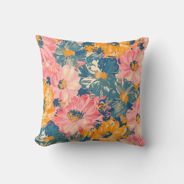 Colourful Modern Flowers Floral Pattern Cushion (Front)