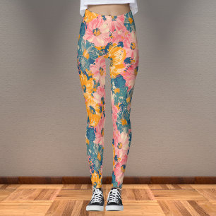Colourful Modern Flowers Floral Pattern Leggings