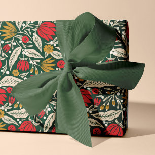Colourful Modern Folk Floral Christmas Holiday Wrapping Paper