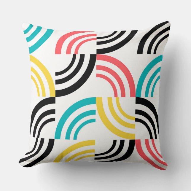 Colourful, modern, fun, cheerful geometric graphic cushion (Front)