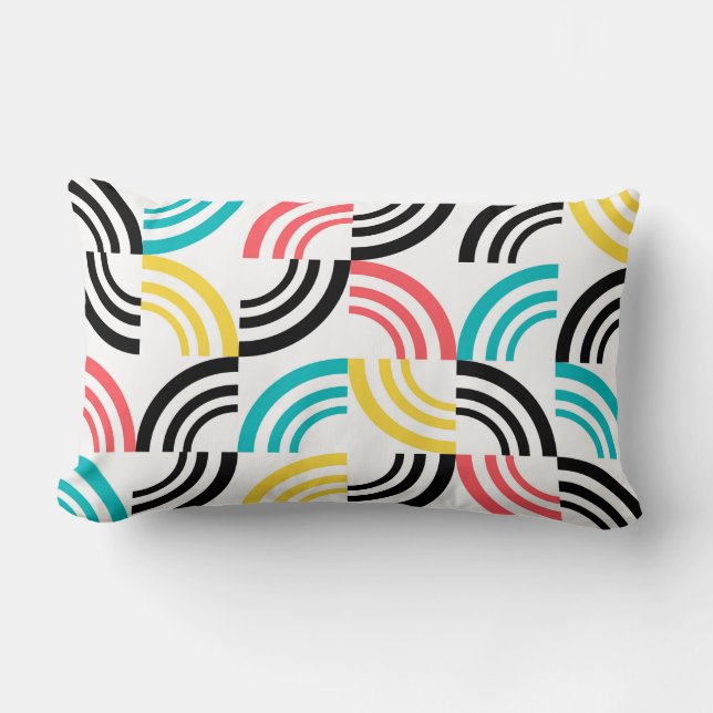 Colourful, modern, fun, cheerful geometric graphic lumbar cushion (Front)
