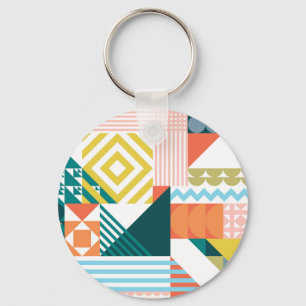 Colourful Modern Geometric Abstract Pattern  Key Ring