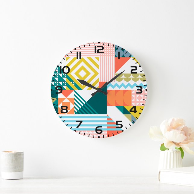Colourful Modern Geometric Abstract Pattern  Large Clock (Creator Uploaded)