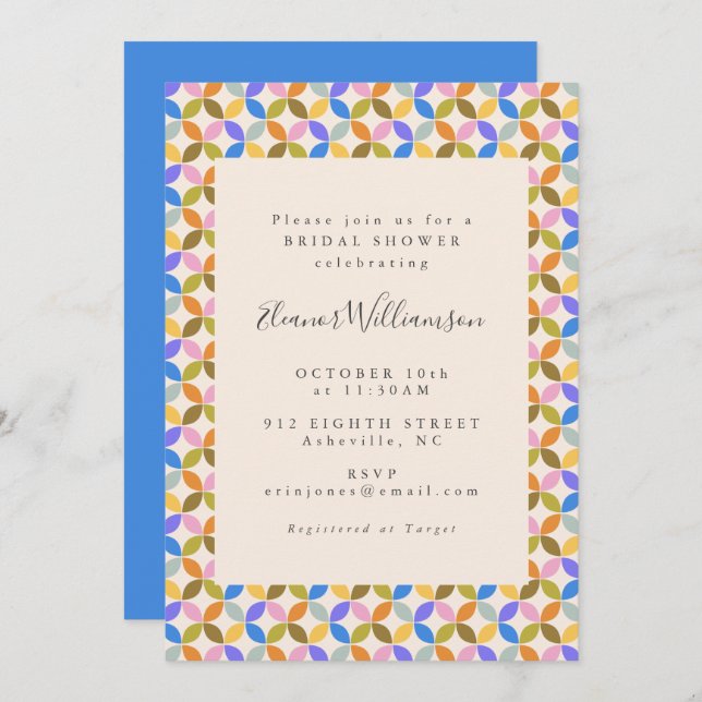 Colourful Modern Geometric Blue Bridal Shower Invitation (Front/Back)