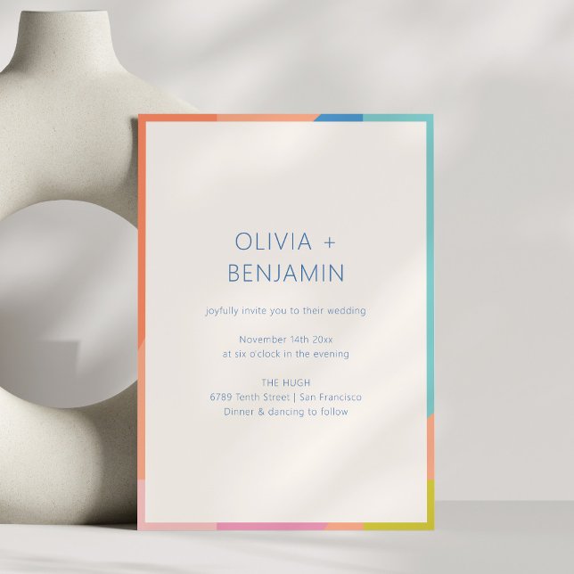 Colourful Modern Geometric Border Photo Wedding Invitation (Creator Uploaded)