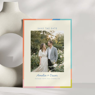 Colourful Modern Geometric Border Photo Wedding Save The Date