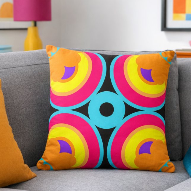 Colourful Modern Geometric Circle Cushion (Hand‑drawn, vibrant, and unapologetically retro. The perfect pop for your space.)