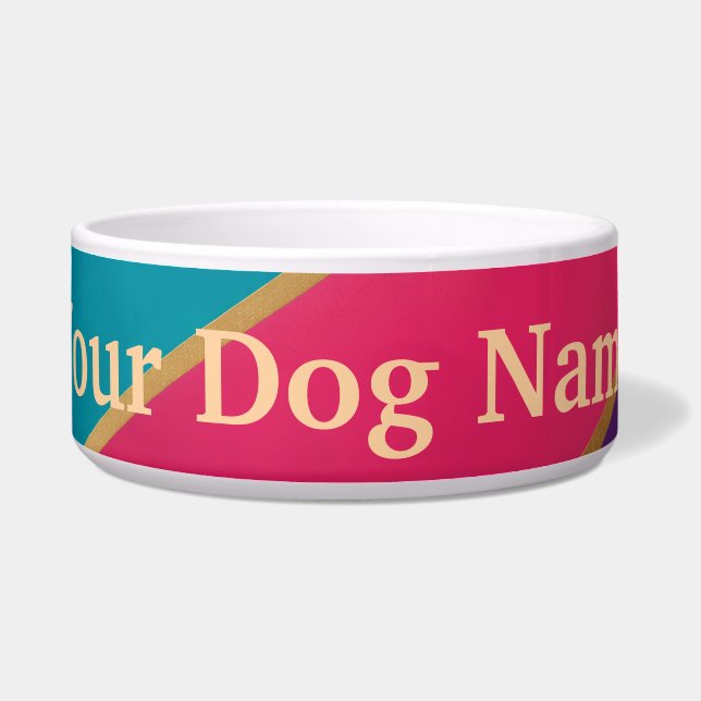 Colourful Modern Geometric Custom Name Pet Bowl (Front)