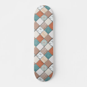 Colourful Modern Geometric Tile Texture Pattern Skateboard